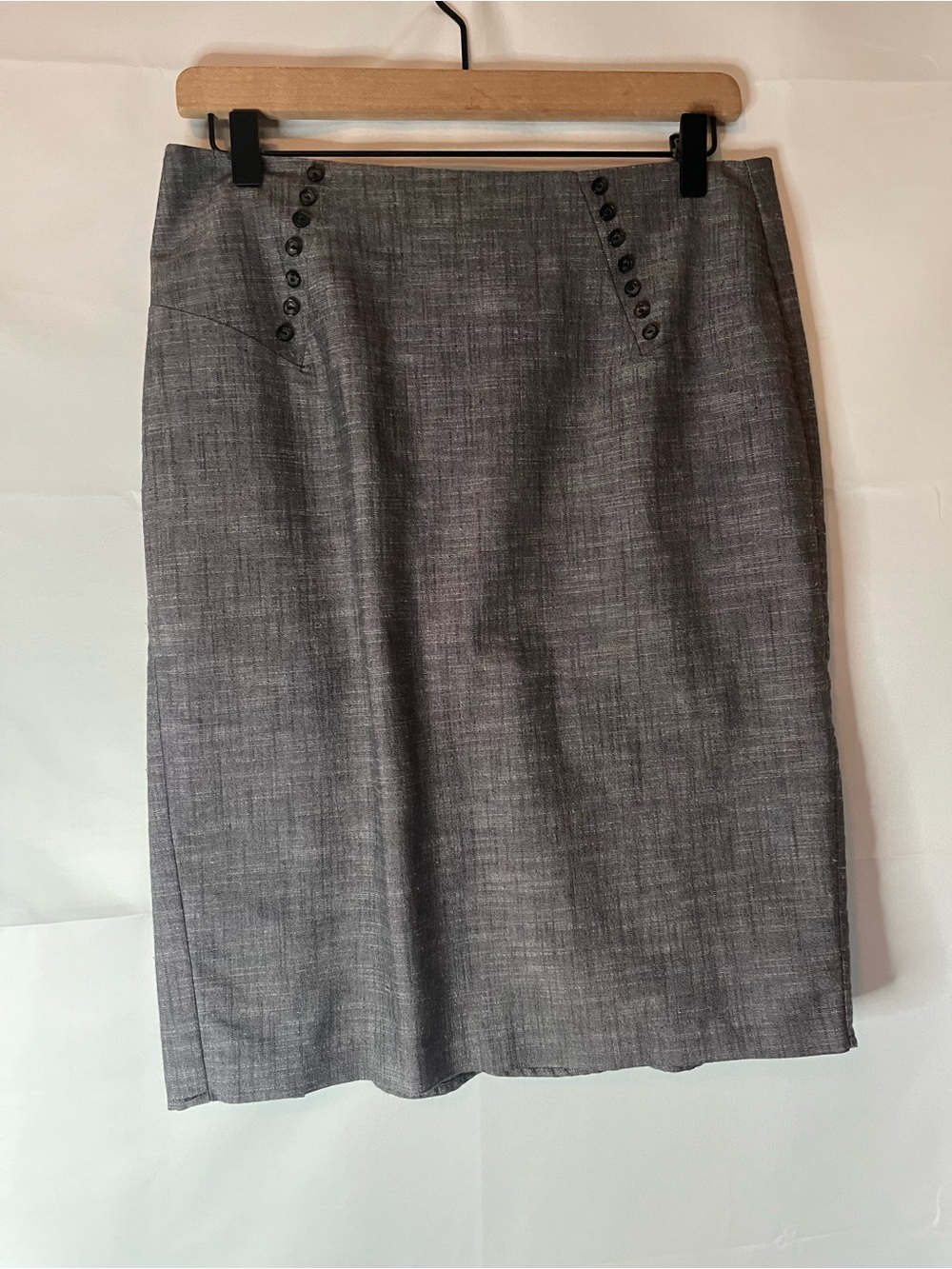 Classic Grey Pencil Skirt with Button Detail
